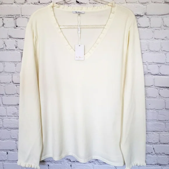 Vila Milano Cream Long Sleeve Soft V-neck Sweater--XL - Picture 5 of 14